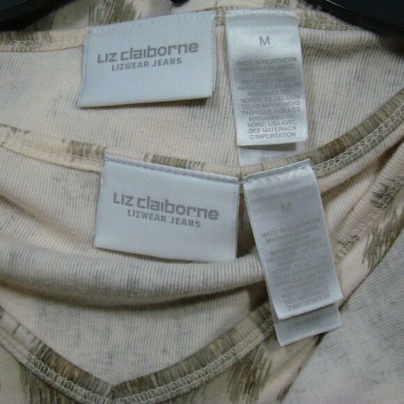 Liz Claiborne Olive Green and Cream Animal Print Twinset 100% Cotton Leopard - Picture 6 of 7